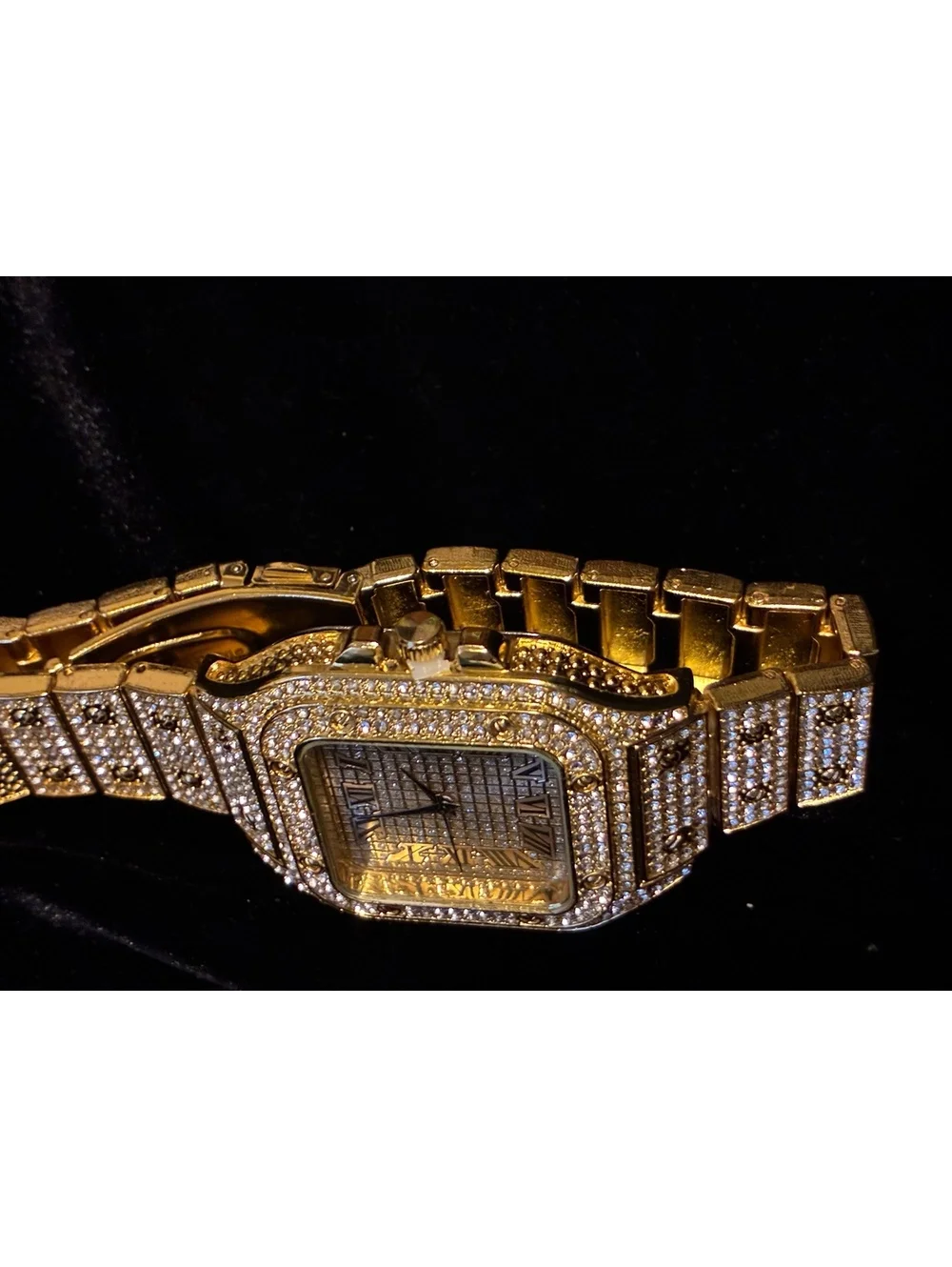Gold-Tone Square Roman Numeral Bling Watch 8.5”